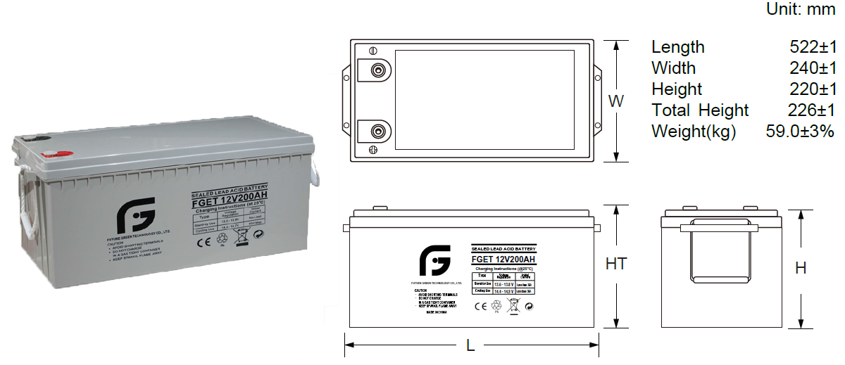 12V200ah battery size