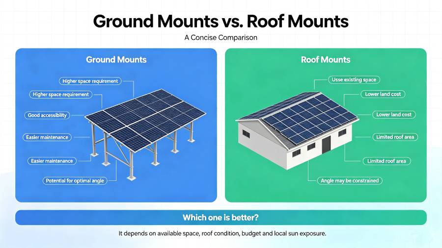 Ground Mounts vs. Roof Mounts Comparison Ground Mounts vs Roof Mounts Solar PV Comparison